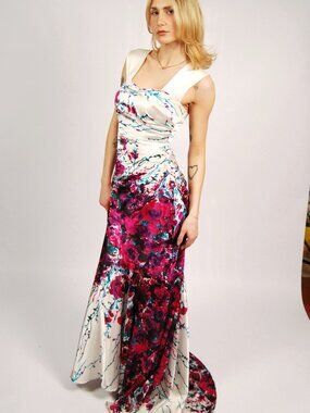 Y2K Floral Mermaid Gown (4) white magenta vintage prom formal black tie colorful